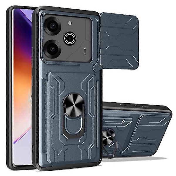 Kompatibel med TECNO Pova 6 4G / 6 Pro 5G Cover PC+TPU Støtteben Telefon Bagside Cover med Kamera Slider Grey