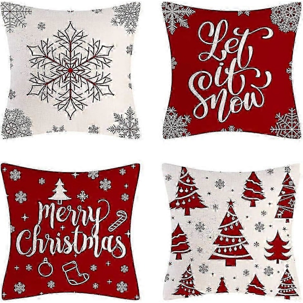 Kuddöverdrag Jul, Set med 4 Jul Kuddöverdrag 45x45 Cm Jul Dekorativa Kuddöverdrag