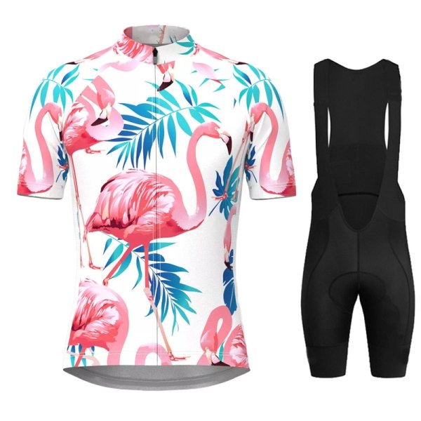 Män Hawaiian Tropical Flamingo Print Cykeltröja Set Korta ärmar Cykelkläder MTB Ropa Ciclismo Bib Pant Cykelkläder 3 3XL