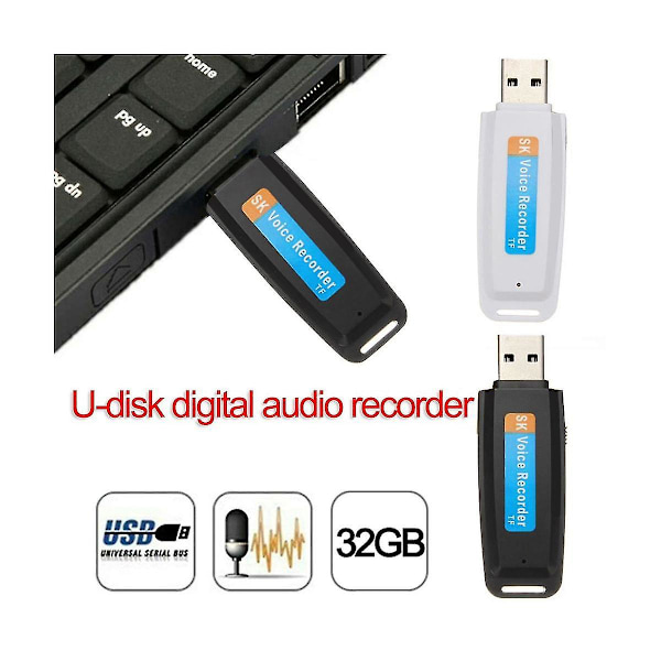 USB-minne Digital ljudinspelare Diktafon USB-röstpenna Portabel U-disk Maximalt stöd för 32 GB minneskort (vit)