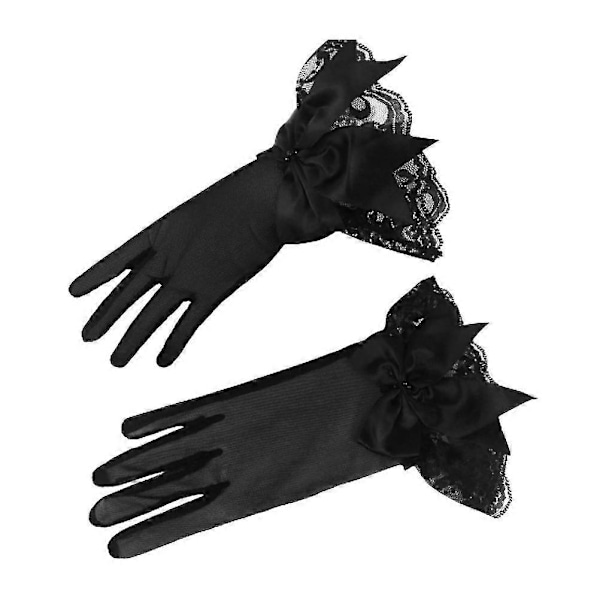 Eleganta Brudhanskar Handnät Rosett Handskar Korta Hel Finger Vantar För Bröllop Kvällsfest Svart