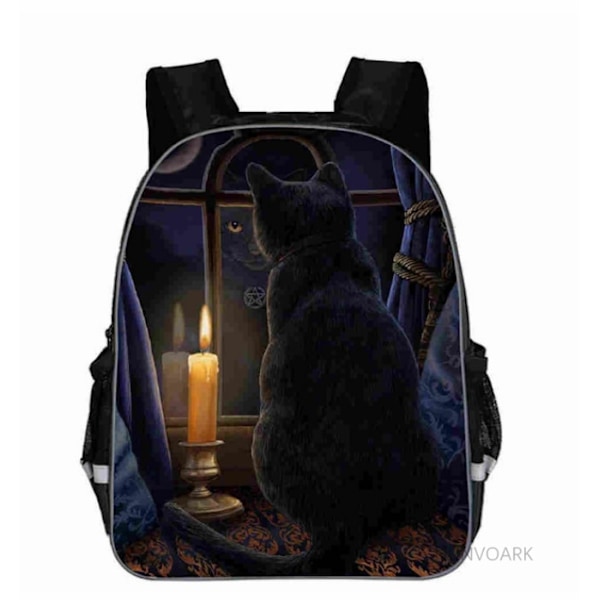 Uusi Musta Kissa Reppu Eläin Gothic Moon Phase Casual koululaukut Taaperot Pojat Tytöt Teini Gold 11 inch