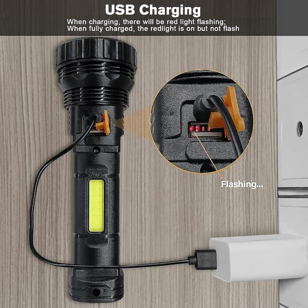LED-aurinkotaskulamppu, ladattava taskulamppu, taskulamppu USB-laturilla, taskulamppu IPX4 vedenpitävä 3 valotilaa