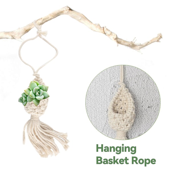 Boho Macrame Luftplante Hænger Tillandsia Hængende Kurv Reb Holder Blomst Hjemmeindretning (10cm)