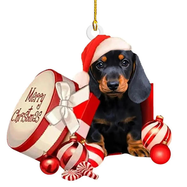 Platt jultax prydnad akryl julgran korv hund hängande prydnader hantverk hund dekor julgran hänge style 6