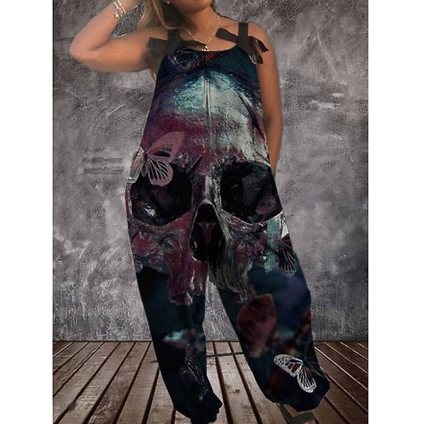 Halloweenoveraller för kvinnors printed jumpsuit Loose Fit Casual Playsuit Haklapp Overall Baggy Harem Byxor style 6 M