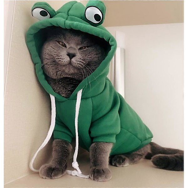 Kæledyrstøj Hundehættetrøjer Varm Sweatshirt Frakke Hvalp Efterår Vinter Beklædning Jumpsuit med Øjenhætte, Frø, L