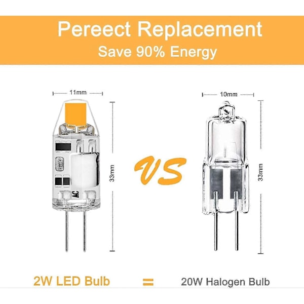 G4 LED-lampor, 2W COB LED-lampor, Ersätter halogenlampor, inget flimmer, ej dimbara