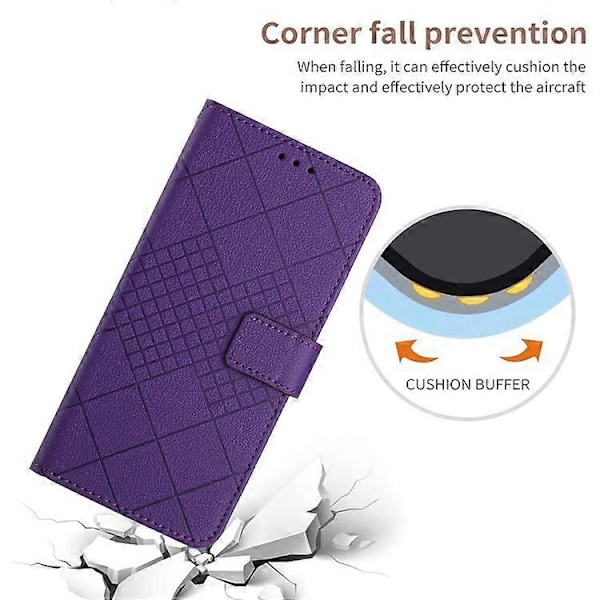 HT06 Kompatibelt Fodral För Oppo A60 PU Läder Rombmönster Ställfunktion Telefonskal DarkPurple