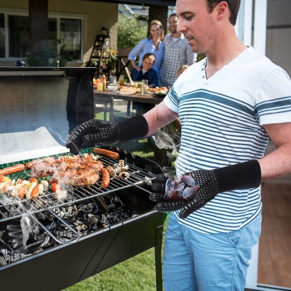 Grillikäsineet lämmönkestävät 800 astetta, tulenkestävät käsineet silikonipinnoitteella, liukumattomat pestävät Weber-grillikäsineet BBQ-käsineet grilliin, grillaukseen, leivontaan