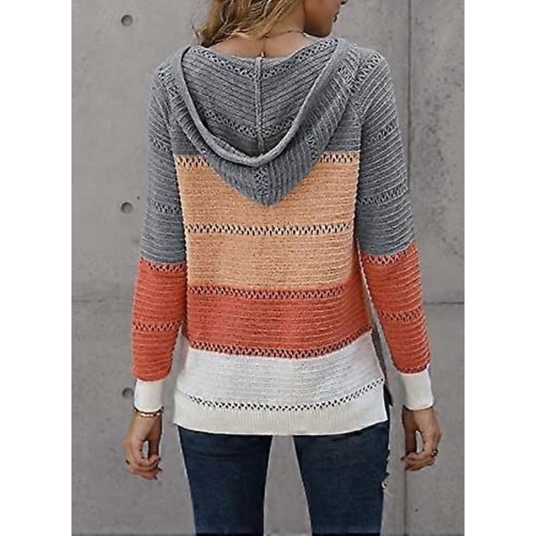 Stribede farveblok hættetrøjer til kvinder, moderigtig V-hals strikket sweater pullovers