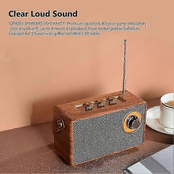 Retro FM Radio Kannettava Puinen Bluetooth Radio Bassokaiutin Handsfree MP3-soitin Tukee USB/TF-korttia
