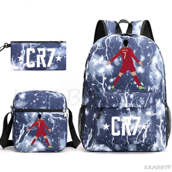 CR7 Skolväskor 3st Stor bokryggsäck för tonåringar Pojkar Flickor Resebärbar dator Mochila Escolars Silver