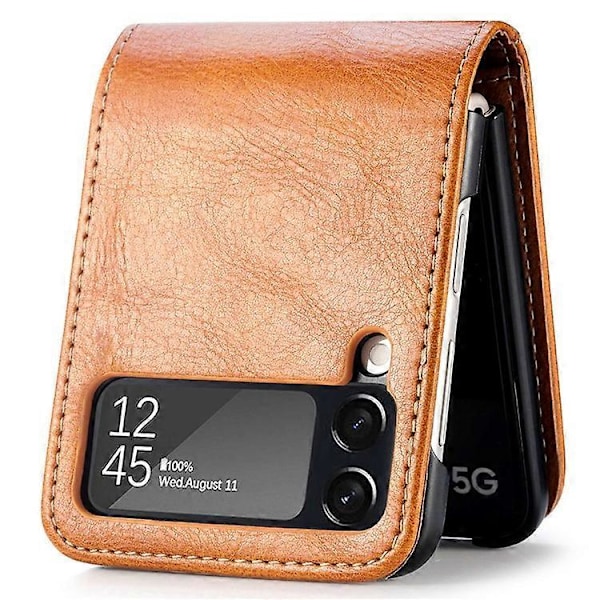 Yhteensopiva Samsung Galaxy Z Flip4 5G Kannettava Lompakko Puhelinkotelo PU-nahkapäällysteinen Kova PC-kuori Taitettava Puhelinkuori Brown