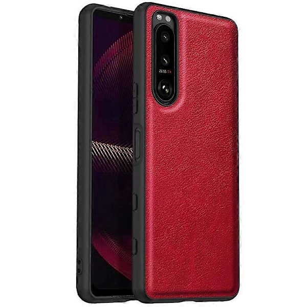Kompatibelt Skal för Sony Xperia 5 III 5G, Repskydd, Anti-fingeravtryck, Retro PU Läderbelagd TPU+PC Telefonfodral Red