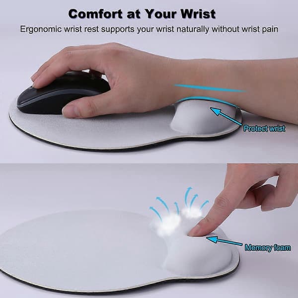 Ergonomisk lysegrå musematte med håndleddsstøtte for datamaskin, liten søt musematte med håndleddsstøtte for bærbar PC og skrivebord (Li