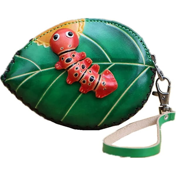 Dame Træ Blad Koskind Møntpung Kan Holde Mønter Armbånd Clutch Håndlavet Læder Lynlås Nøgleetui