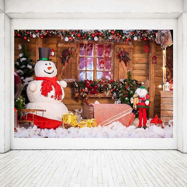 7x5ft Pragtfuld Glædelig Jul Fest Banner Ferie Vinter Foto Studio Baggrund Snemand Juleklokker Træ Baggrunde til Fotografering