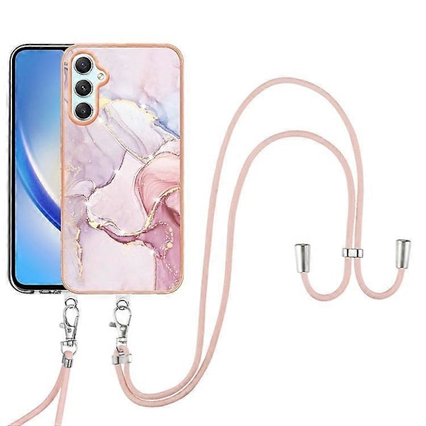 YB IMD Series-9 Kompatibelt Skal för Samsung Galaxy A25 5G Marmormönster Elektropläterat Mobilskal PinkGold
