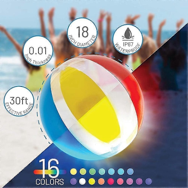 LED Vattenpolo, Uppblåsbar Vattenpolo, 16 Lysande Färger Glow Ball, Vattenvolleybollspel, Poolspel för Vuxna, Barn, Perfekt för Strand, Pool, Fest