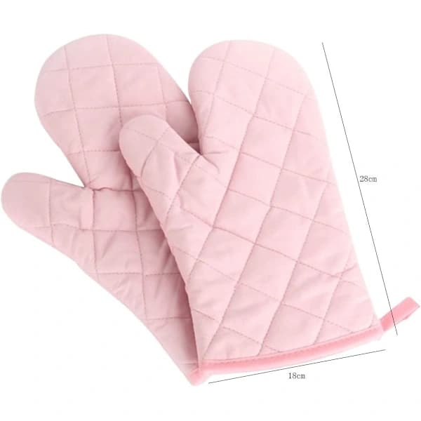 2-pack kökshandskar i polyester-bomull, ugnssäkra, mikrovågs- och grillhandskar - rosa