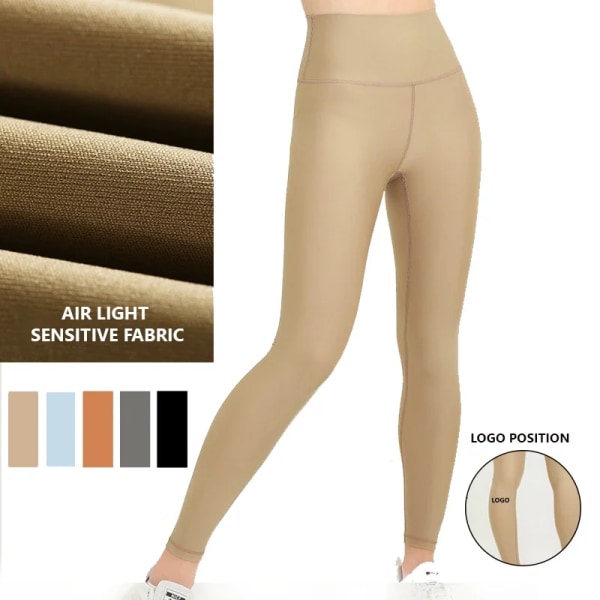 Light Sense joogahousut Airlift kiiltävä läpinäkyvä korkea vyötärö persikka pakaraan Nude Sense juoksu Urheilu Fitness Housut 1-Coppery brown XL