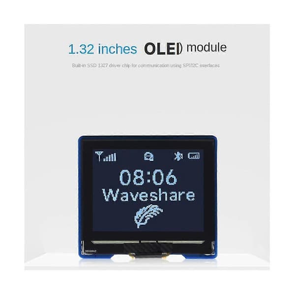 Waveshare 1.32 Tommer OLED Modul 128X96 Opløsning 16 Gråtoner Display SPI/I2C Kommunikation