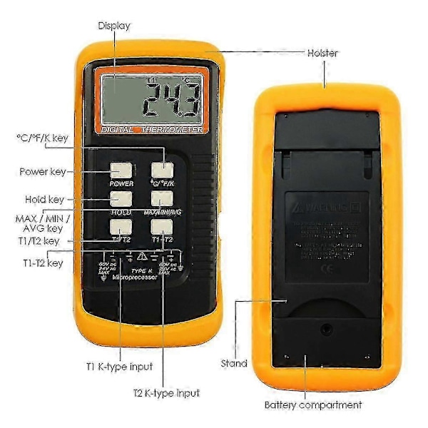 K-typ Termoelement Termometer Med 4 Sonder Kelvin Skala Indikator