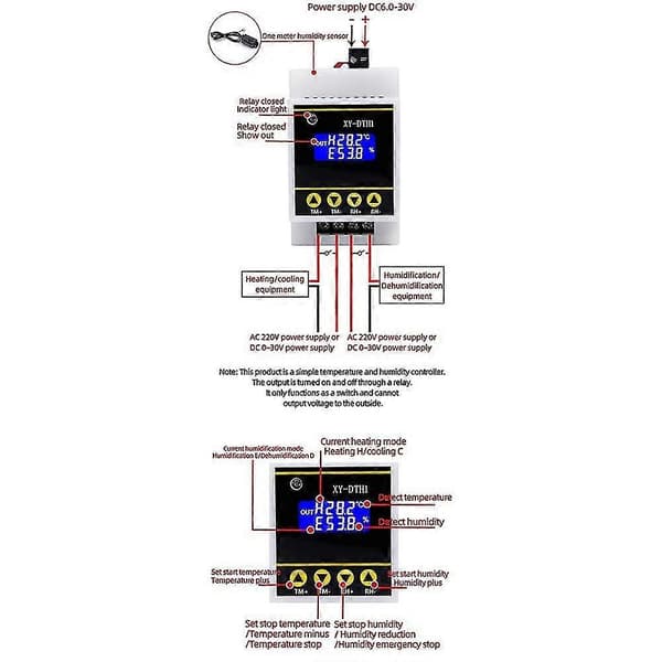 10A LCD-skena Digital Display Termostat Temperatur Luftfuktighetskontroller med Sensor Dubbelkanal Relämodul