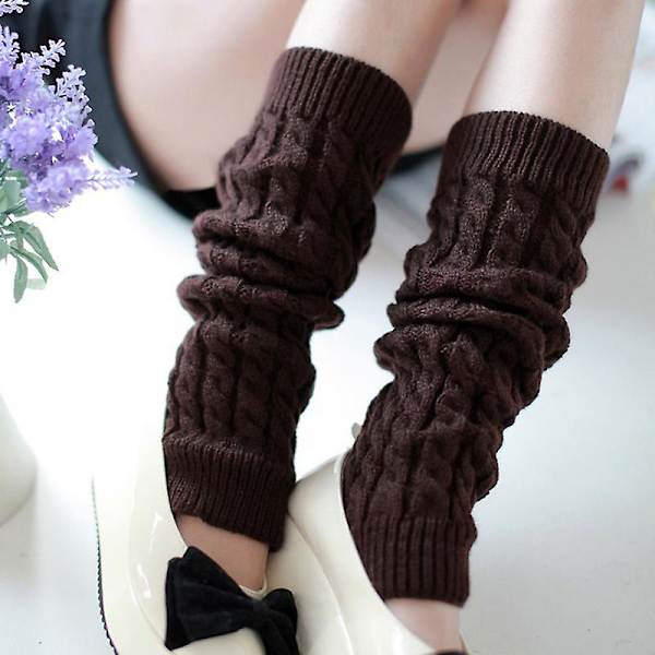 Kvinnor högt knä stickad benärm Vinter benvärmare Strumpor Slouch Boots manschetter Toppers Coffee