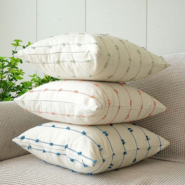 Boho Bomulls Lin Putetrekk 45x45 cm Stripe Jacquard Firkantet Dekorativt Pynteputetrekk For Sofa Sjeselong Seng Dekor (grønn, 45x45 cm)