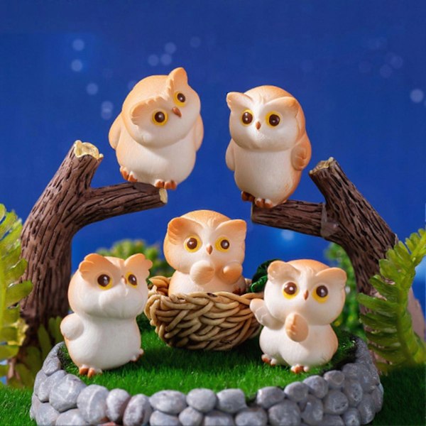 8 stk. Mini Ugle Statue Resin Håndværk Figurer Sødt Skrivebordstilbehør til Miniature Landskaber Rumindretning