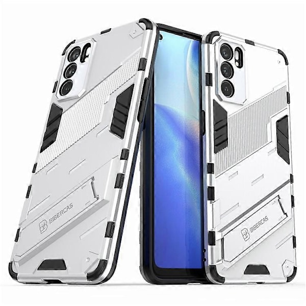 Defender Stöttåligt Militärt Hållbart Robust PC + TPU Skal med Ställ Kompatibelt För Oppo Reno6 5G White
