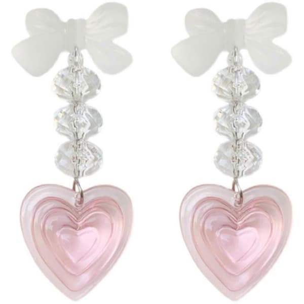 Bowknot Hjerte Krystal Ørering Temperament Kærlighed Dingle Øreringe Mode Smykker