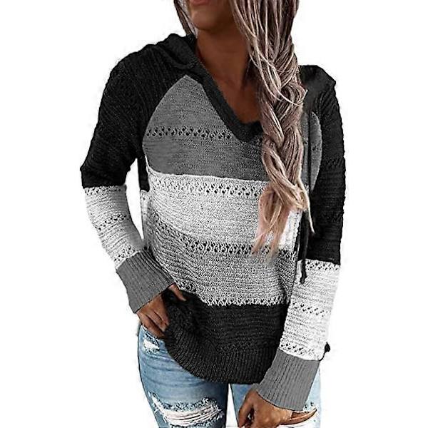 Stribede farveblok hættetrøjer til kvinder, moderigtig V-hals strikket sweater pullovers