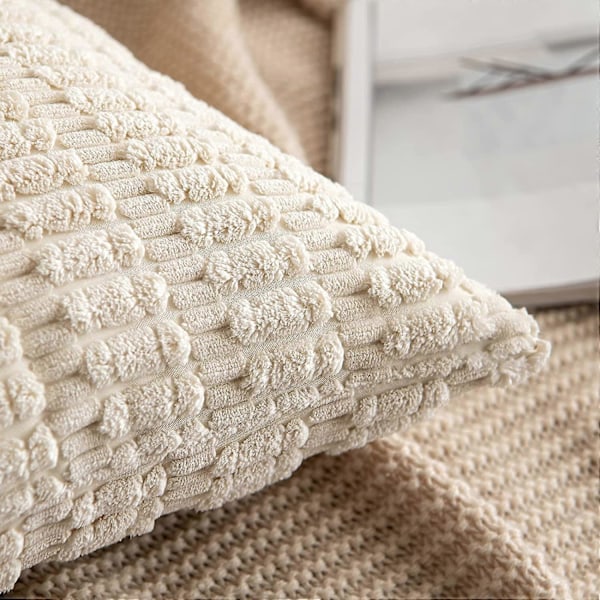Pakke med 2 Corduroy Dekorative Putetrekk 50x50 cm Myke Boho Stripete Putetrekk Moderne Gårdshus Hjemmeinnredning for Vår Sofa Stue C