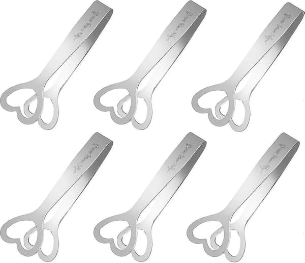 6 Söta Sopptänger Mini Servering Sopptänger Rostfritt Stål Sockertänger Hjärta Sockertänger Silver