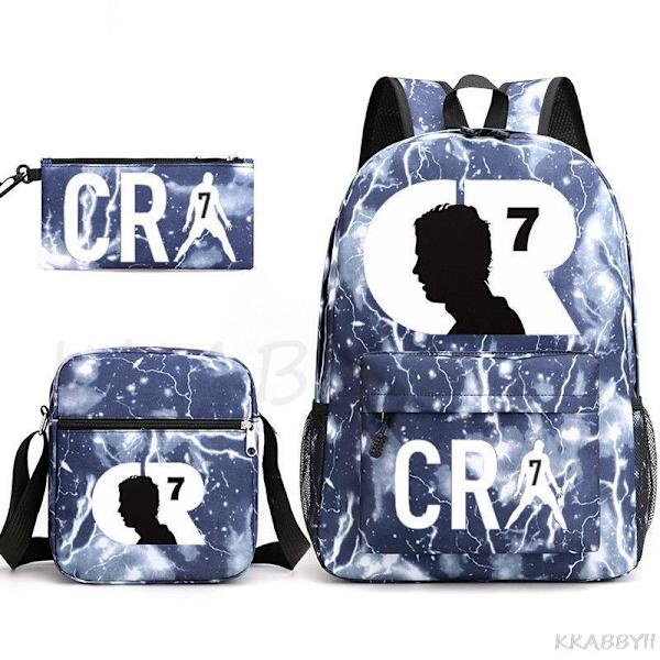 CR7 Skolväskor 3st Stor bokryggsäck för tonåringar Pojkar Flickor Resebärbar dator Mochila Escolars Sky Blue