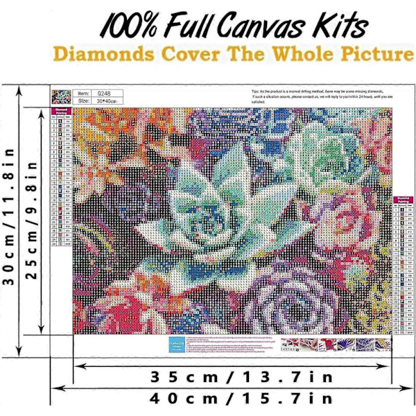 5D Diamantmålningskit för vuxna - Måla med diamanter Full rund borr 5D Diamantprickar Hantverk Diamantkonstkit (Sukulentväxter 30 x 40 cm)