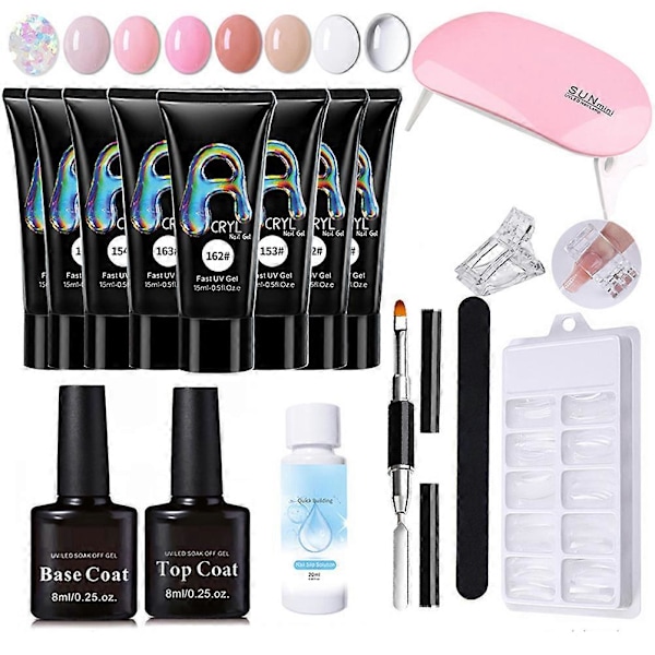Nagel Gel Kit Gel Builder Nagel Kit med Nagel Förlängningsformer Nagellampa Nagelfil Penna Nagel Manikyr Nybörjar Startkit
