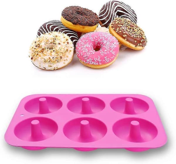 Sæt med 2 fødevaregodkendte non-stick silikone donutforme, grøn og pink farve