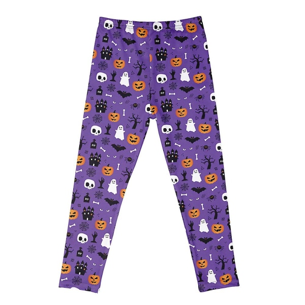 Halloween Lapset Tytöt Leggingsit Joustavat Nilkkahousut Kurpitsa Lepakko Hämähäkinverkko Printing Sukkahousut Housut Purple Pumpkin 4-5Years