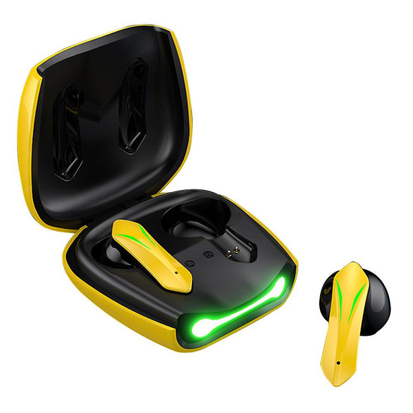 Trådløse gaming-ørepropper, bluetooth 5.2 ørepropper In-ear gaming-hodetelefoner Autoparing Touch-aktivert Cool Light-øretelefoner med mikrofon for PC Mobile Ga Yellow