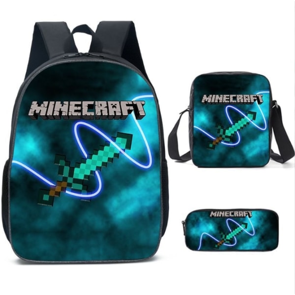 3 stk/sett MINECRAFT 3D Print Barneryggsekker Jente Gutter Ryggsekk Barneskolevesker Tegneserie Barnehageryggsekk Chocolate 16 Inches