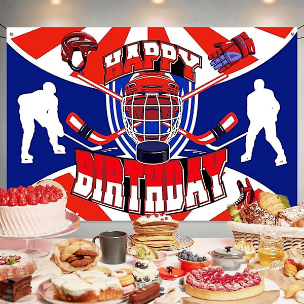 Hockey Fødselsdagsfest Dekorationer Hockey Tillykke Med Fødselsdagen Baggrund Curling Sports Fødselsdag Baggrund Fotobaggrund Til Teenagedrenge Børn Tillykke Med Fødselsdagen