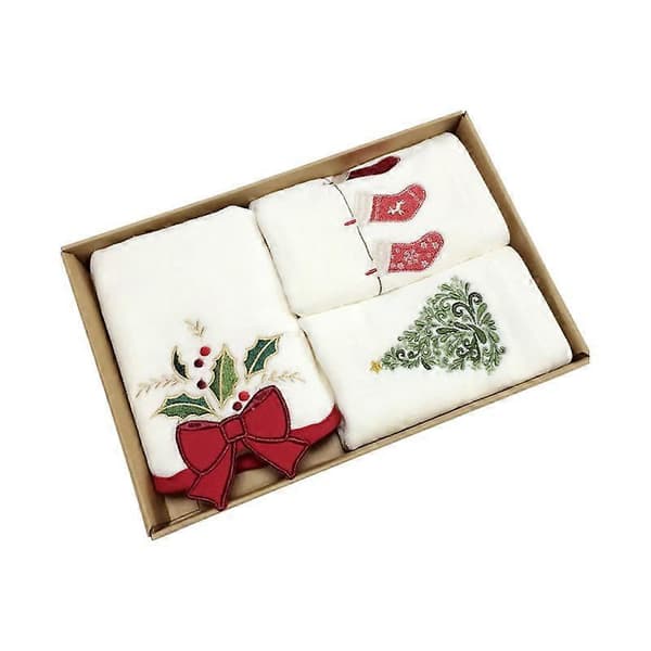 3-delars presentförpackning Jul bomull broderad handduk ansiktshandduk set
