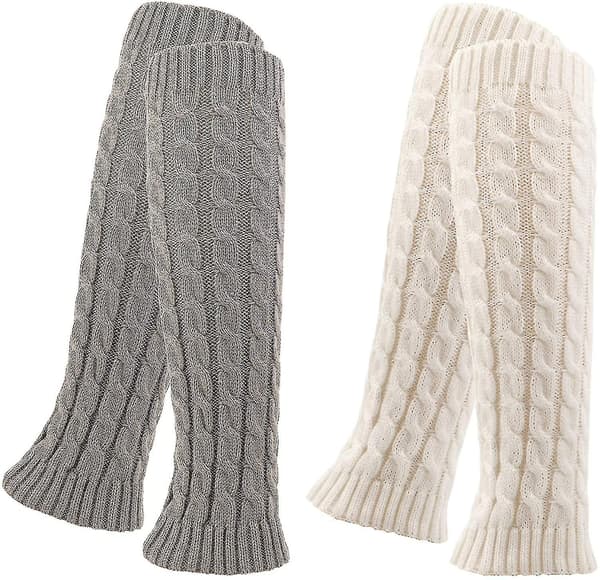 2 par damleggings, benvärmare (2 st, vit, grå)