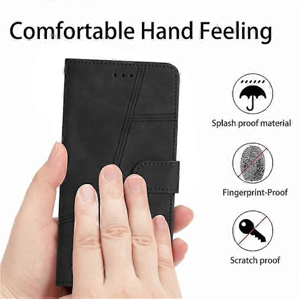 Kompatibel til Oppo A79 5G Linjer Præget Mobiltelefon Etui Foldbart Stativ PU Læder Cover Black