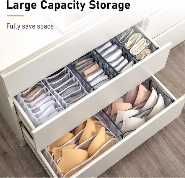 Sæt med 3 skuffeorganisatorer, foldbare, vaskbare undertøjsskuffeinddelere, opbevaringsboks til bh'er, sokker, slips