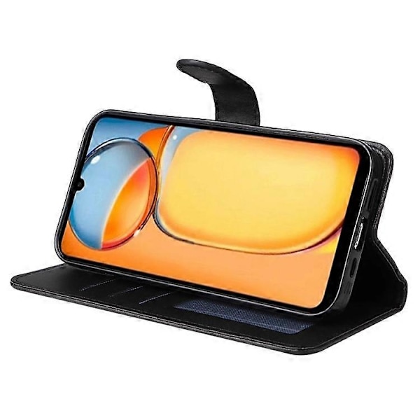 Kompatibelt Skal för Xiaomi Redmi 13C Stöttåligt PU Läder Telefonskal Kalvtextur Black